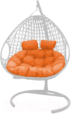 Кресло подвесное M-Group Для двоих Люкс / 11510107 (белый ротанг/оранжевая подушка)