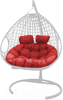 Кресло подвесное M-Group Для двоих Люкс / 11510106 (белый ротанг/красная подушка)