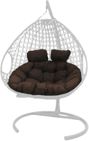 Кресло подвесное M-Group Для двоих Люкс / 11510105 (белый ротанг/коричневая подушка) - 