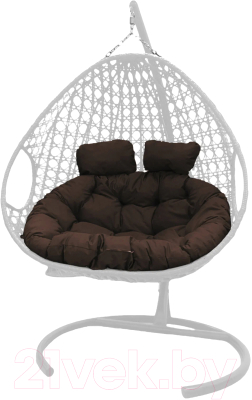 Кресло подвесное M-Group Для двоих Люкс / 11510105 (белый ротанг/коричневая подушка)