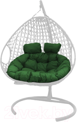 Кресло подвесное M-Group Для двоих Люкс / 11510104 (белый ротанг/зеленая подушка)