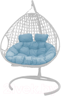 Кресло подвесное M-Group Для двоих Люкс / 11510103 (белый ротанг/голубая подушка)