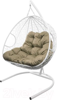 Кресло подвесное M-Group Для двоих / 11450101 (белый ротанг/бежевая подушка)