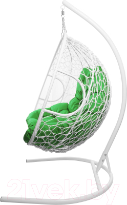 Кресло подвесное M-Group Для двоих / 11450104 (белый ротанг/зеленая подушка)