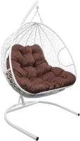 Кресло подвесное M-Group Для двоих / 11450105 (белый ротанг/коричневая подушка) - 