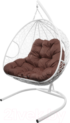 Кресло подвесное M-Group Для двоих / 11450105 (белый ротанг/коричневая подушка)