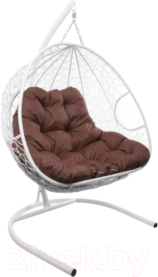 Кресло подвесное M-Group Для двоих / 11450105 (белый ротанг/коричневая подушка)