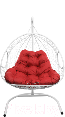 Кресло подвесное M-Group Для двоих / 11450106 (белый ротанг/красная подушка)