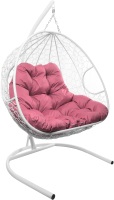 Кресло подвесное M-Group Для двоих / 11450108 (белый ротанг/розовая подушка) - 