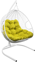 Кресло подвесное M-Group Для двоих / 11450111 (белый ротанг/желтая подушка) - 