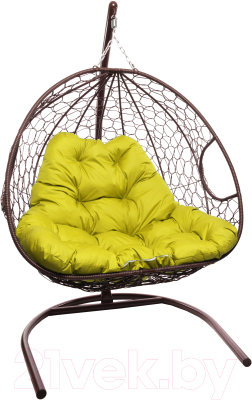 Кресло подвесное M-Group Для двоих / 11450211 (коричневый ротанг/желтая подушка)