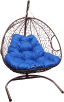 Кресло подвесное M-Group Для двоих / 11450210 (коричневый ротанг/синяя подушка) - 