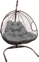 Кресло подвесное M-Group Для двоих / 11450209 (коричневый ротанг/серая подушка) - 