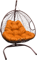 Кресло подвесное M-Group Для двоих / 11450207 (коричневый ротанг/оранжевая подушка) - 
