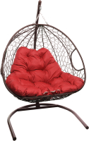 Кресло подвесное M-Group Для двоих / 11450206 (коричневый ротанг/красная подушка) - 