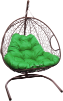 Кресло подвесное M-Group Для двоих / 11450204 (коричневый ротанг/зеленая подушка) - 