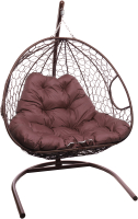 Кресло подвесное M-Group Для двоих / 11450202 (коричневый ротанг/бордовая подушка) - 