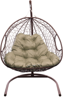 Кресло подвесное M-Group Для двоих / 11450201 (коричневый ротанг/бежевая подушка) - 