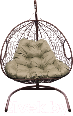 Кресло подвесное M-Group Для двоих / 11450201 (коричневый ротанг/бежевая подушка)