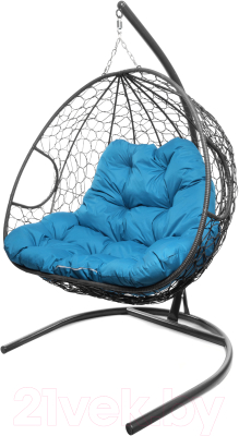 Кресло подвесное M-Group Для двоих / 11450303 (серый ротанг/голубая подушка)