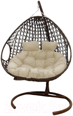 Кресло подвесное M-Group Для двоих Люкс / 11510201 (коричневый ротанг/бежевая подушка)