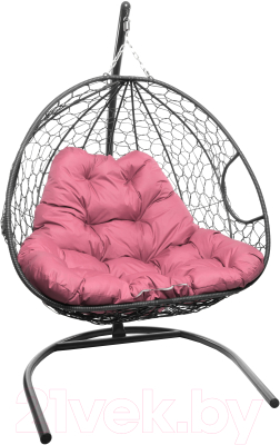 Кресло подвесное M-Group Для двоих / 11450308 (серый ротанг/розовая подушка)