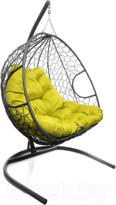 Кресло подвесное M-Group Для двоих / 11450311 (серый ротанг/желтая подушка)