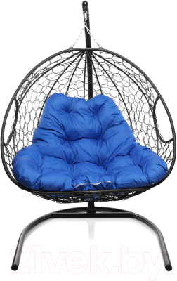Кресло подвесное M-Group Для двоих / 11450410 (черный ротанг/синяя подушка)