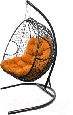 Кресло подвесное M-Group Для двоих / 11450407 (черный ротанг/оранжевая подушка)