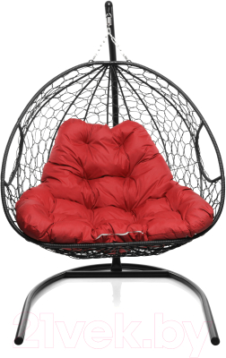 Кресло подвесное M-Group Для двоих / 11450406 (черный ротанг/красная подушка)