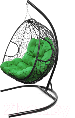 Кресло подвесное M-Group Для двоих / 11450404 (черный ротанг/зеленая подушка)