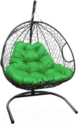 Кресло подвесное M-Group Для двоих / 11450404 (черный ротанг/зеленая подушка)