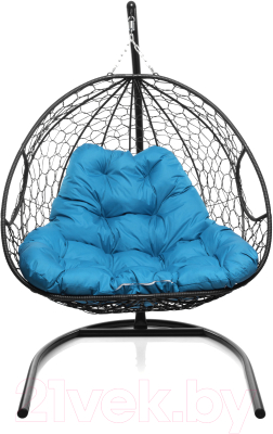 Кресло подвесное M-Group Для двоих / 11450403 (черный ротанг/голубая подушка)