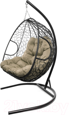 Кресло подвесное M-Group Для двоих / 11450401 (черный ротанг/бежевая подушка)