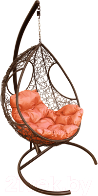 Кресло подвесное M-Group Долька / 11150207 (коричневый ротанг/оранжевая подушка)