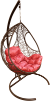 Кресло подвесное M-Group Долька / 11150206 (коричневый ротанг/красная подушка) - 