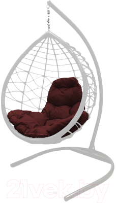 Кресло подвесное M-Group Капля Лори / 11530102 (белый ротанг/бордовая подушка)