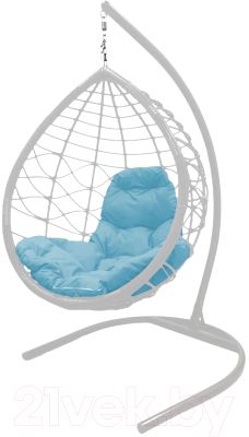 Кресло подвесное M-Group Капля Лори / 11530103 (белый ротанг/голубая подушка)
