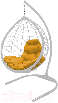 Кресло подвесное M-Group Капля Лори / 11530111 (белый ротанг/желтая подушка)