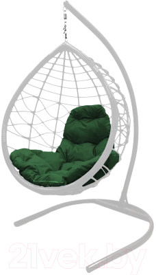 Кресло подвесное M-Group Капля Лори / 11530104 (белый ротанг/зеленая подушка)