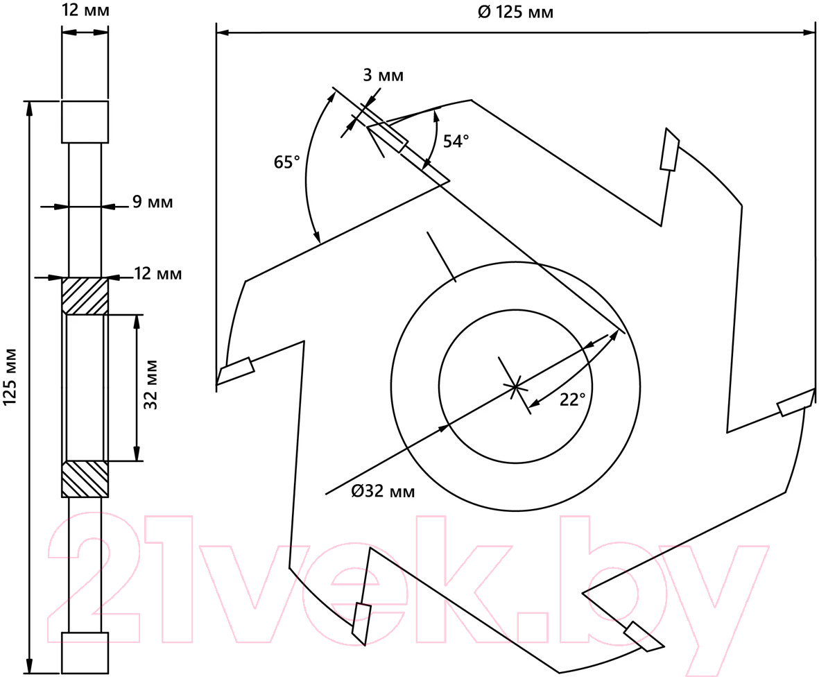 Фреза БЕЛМАШ 125x32x12мм / RF0016T