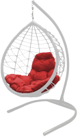 Кресло подвесное M-Group Капля Лори / 11530106 (белый ротанг/красная подушка) - 