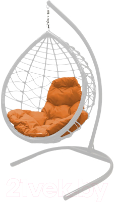 Кресло подвесное M-Group Капля Лори / 11530107 (белый ротанг/оранжевая подушка)