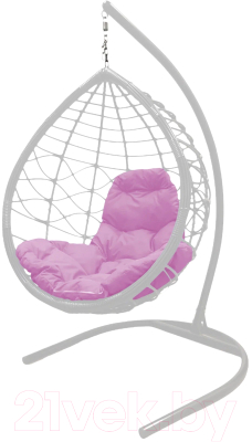 Кресло подвесное M-Group Капля Лори / 11530108 (белый ротанг/розовая подушка)