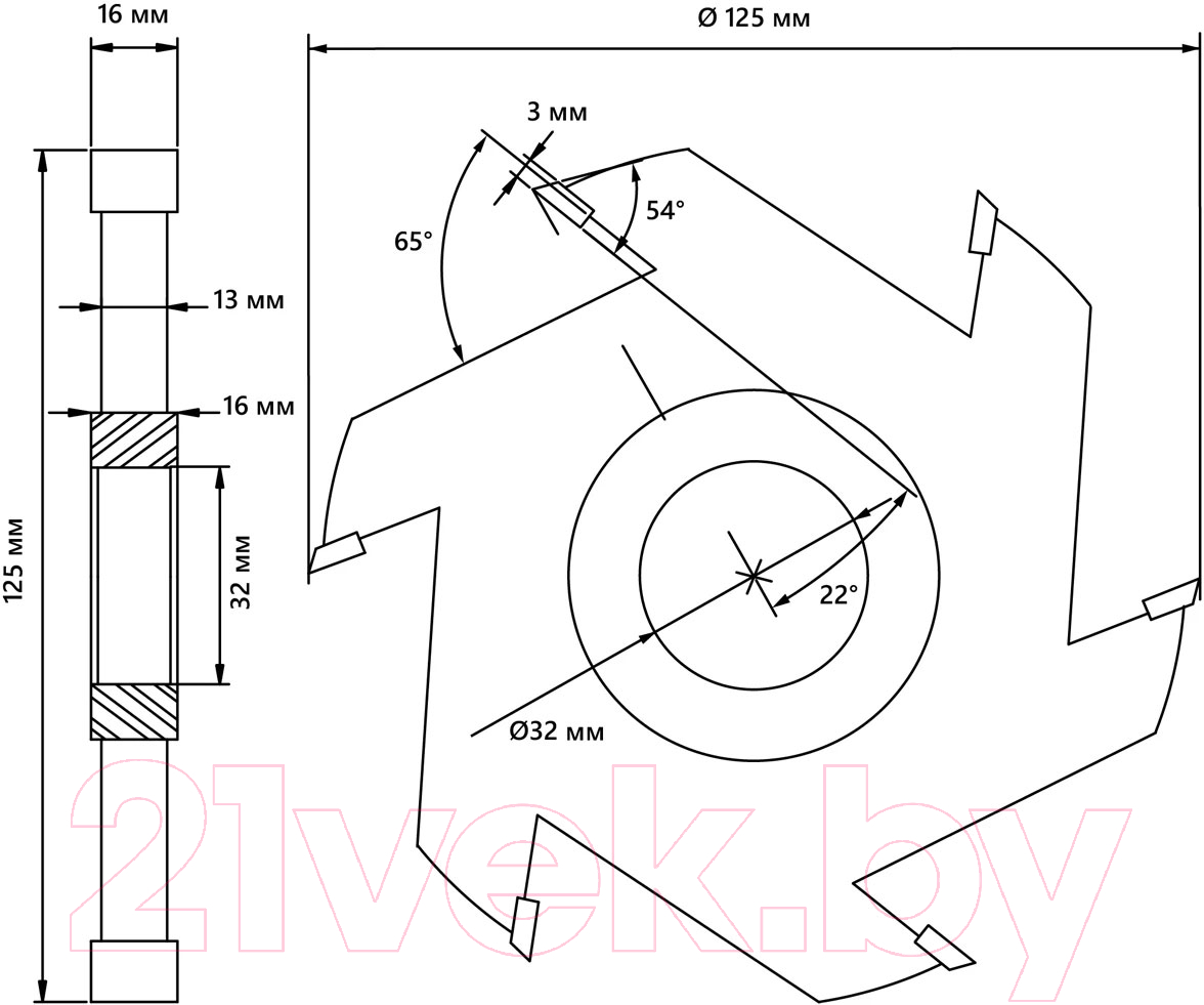 Фреза БЕЛМАШ 125x32x16мм / RF0032T