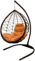 Кресло подвесное M-Group Капля Лори / 11530207 (коричневый ротанг/оранжевая подушка) - 