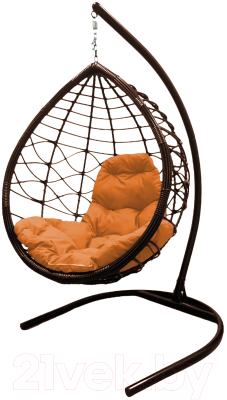 Кресло подвесное M-Group Капля Лори / 11530207 (коричневый ротанг/оранжевая подушка)