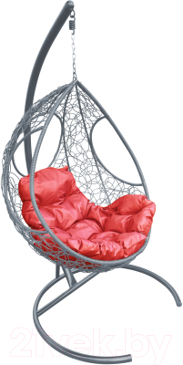 Кресло подвесное M-Group Долька / 11150306 (серый ротанг/красная подушка)