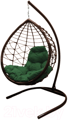 Кресло подвесное M-Group Капля Лори / 11530204 (коричневый ротанг/зеленая подушка)