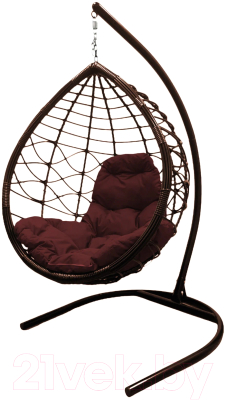 Кресло подвесное M-Group Капля Лори / 11530202 (коричневый ротанг/бордовая подушка)